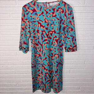 Tracy Negoshian Colorful Abstract 3/4 Embellished Jewel Sleeved Dress, Size XS